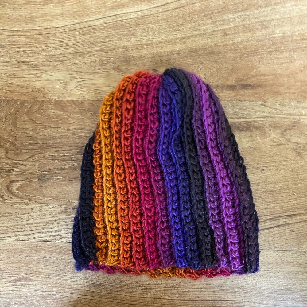 Hand knit multicolored one of a kind beanie